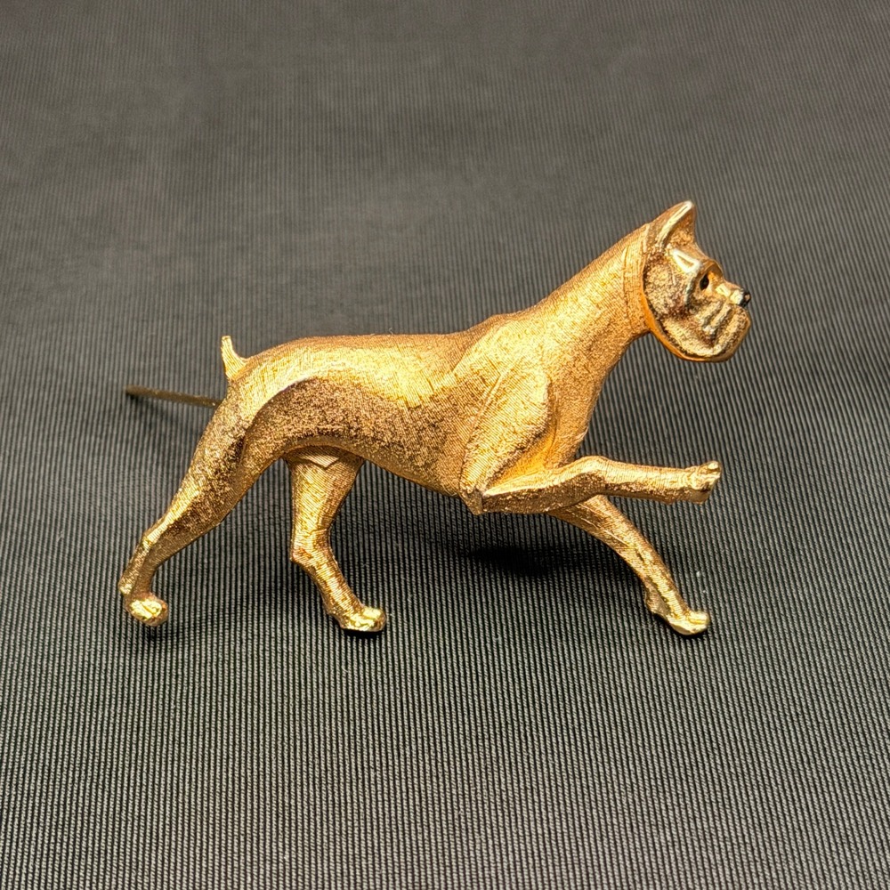 Vtg Boucher Brooch Boxer Dog Gold Tone Textured Figural Pin MCM‎ Mid Century